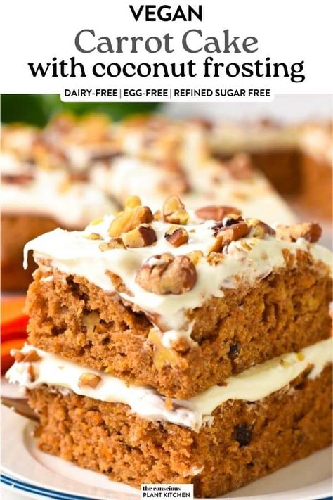 Vegan Carrot Cake Easy Vegan Carrot Cake, Antinflammatory Recipes, Vegan Carrot Cake Cupcakes, Vegan Carrot Cake Recipe, Coconut Cream Frosting, Vegan Cream Cheese Frosting, Vegan Carrot Cake, Vegan Frosting, Carrot Spice Cake