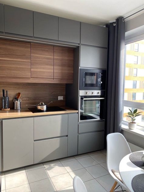 Modern Grey Wood Kitchen, Grey Furniture Kitchen, Grey With Wood Kitchen, Grey Kitchen With Wood Cabinets, Kitchen Cabinet Grey And Wood, Kitchen Design Grey And Wood, Kitchen Interior Grey And Wood, Kitchen Cabinets Grey And Wood, Modern Kitchen Design Grey And Wood