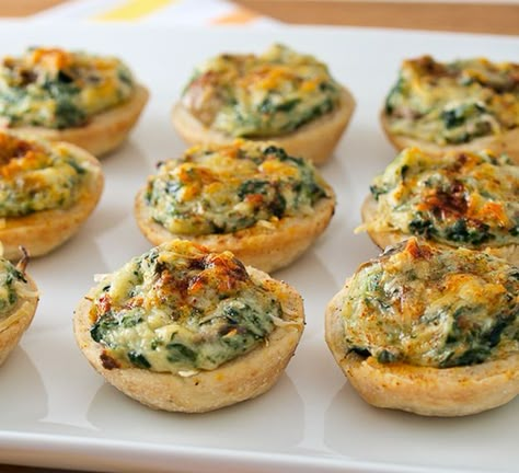 10 Savory Tarts That Make Awesome Appetizers | http://homemaderecipes.com/10-savory-tarts/ Mushroom Tarts, Mushroom Tart, Spinach And Mushroom, Savory Tart, Spinach Stuffed Mushrooms, Muffin Tin, Tart Recipes, Appetizers For Party, Pavlova