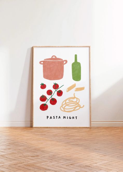 Pasta Night Wall Art Italian Food Print Retro Art Print - Etsy Pasta Painting Art, Pasta Wall Art, Pasta Painting, Workshop Poster, Pasta Poster, Italian Wall Art, Pasta Art, Journal 2024, Trendy Food