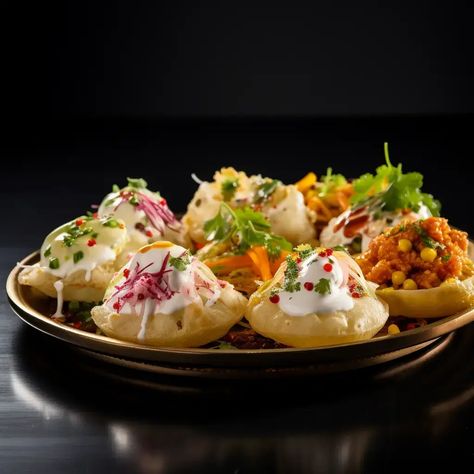 Dahi Puri is a popular and beloved Indian street food that hails from the western state of Maharashtra but is relished across the country. This delightful snack consists of crispy and hollow puris (fried wheat shells) stuffed with a flavorful mixture of spiced potatoes, tangy tamarind chutney, aromatic spices, and creamy yogurt (dahi). Dahi Puri is known for its contrasting textures and harmonious blend of sweet, spicy, and tangy flavors, making it a refreshing and satisfying treat. Dahi Puri Recipe, Dahi Puri, Spiced Potatoes, World Street Food, Shells Stuffed, Puri Recipe, Creamy Yogurt, Puri Recipes, Contrasting Textures