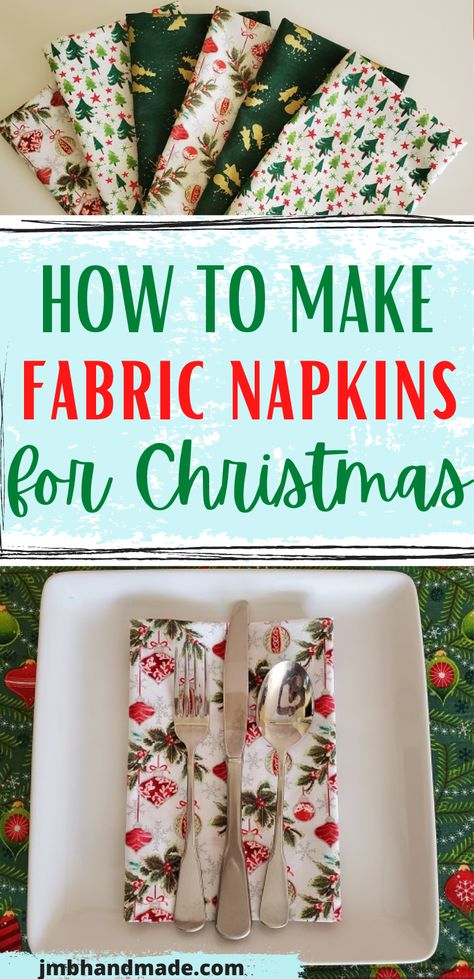 Sew some fabric napkins to dress up your table this Christmas. Quick and easy sewing project so you can make more than one at a time. Perfect sewing pattern to use to make fabric napkins for any occasion. Make Napkins Sewing Projects, Making Napkins Sewing Projects, Christmas Table Sewing Projects, How To Sew Table Napkins, Napkin Sewing Ideas, Fabric Napkins Diy How To Make, Cloth Napkin Sewing Pattern, Sewing Patterns Free Christmas, Crafts With Christmas Fabric