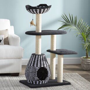 Tucker Murphy™ Pet Huckabee 20" Tree Trunk Cat Condo | Wayfair Village Ideas, Modern Boho Living Room, Modern Cat Furniture, Cat Lounge, Cat Tree Condo, Cat Perch, Wood Cat, Pet Crate, Cat Condo