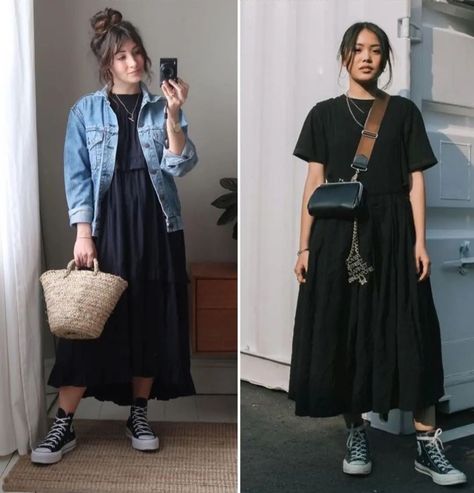 Oversized Black Dress, Chilled Outfits, All Black Outfits, Black Dress Outfit, Capsule Wardrobe Casual, Look Boho Chic, Iranian Fashion, Happy Clothes, Black Dress Outfits