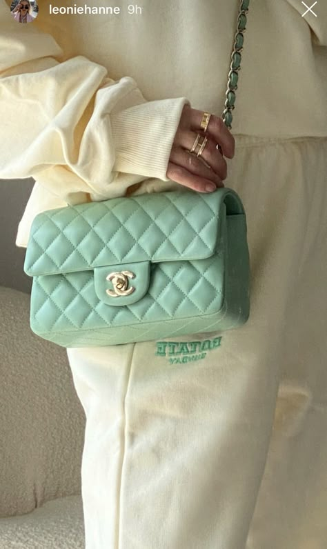 Green Chanel Bag, Green Chanel, Mint Green Bags, Chanel Products, Chanel Items, Shoes Fashion Photography, Yeezy Boots, Bag Obsession, Bag Outfit