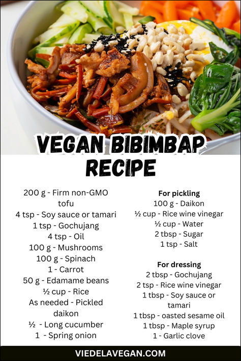 Vegan Bibimbap Recipe Bibimbap Recipe Vegetarian, Vegan Bim Bap, Bibibop Bowls Recipe Copycat, Korean Bibimbap Recipe, Bokkeumbap Recipe, Korea Recipes, Korean Vegetarian, Vegan Bibimbap, Comfort Pasta Dishes