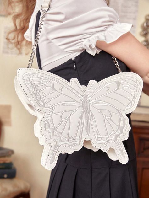 White Fashionable Collar  PU Leather Animal Novelty Bag Embellished   Women Bags Goth Purse, Butterfly Purse, Butterfly Clothes, Butterfly Handbag, Butterfly Bag, Gothic Chic, Fashion Butterfly, Travel Chic, Lipstick Bag