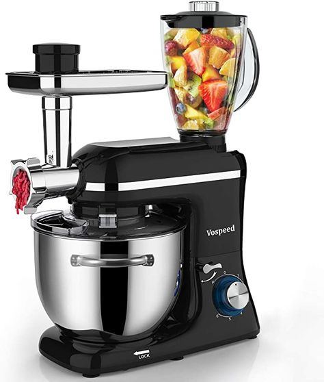 Amazon.com: Vospeed Stand Mixer Tilt-Head, 850W 7.5 QT 6 Speed Multi-function Electric Kitchen Mixer with Stainless Steel Bowl, Beater, Hook, Whisk, Meat Grinder & Juice Blender with 1.5L glass jar, Dishwasher Safe (Black): Kitchen & Dining Electric Kitchen Appliances, Best Stand Mixer, Juice Blender, Baking Mixer, Electric Kitchen, Tilt Head, Juicing With A Blender, Kitchen Styles, Wooden Kitchen Utensils