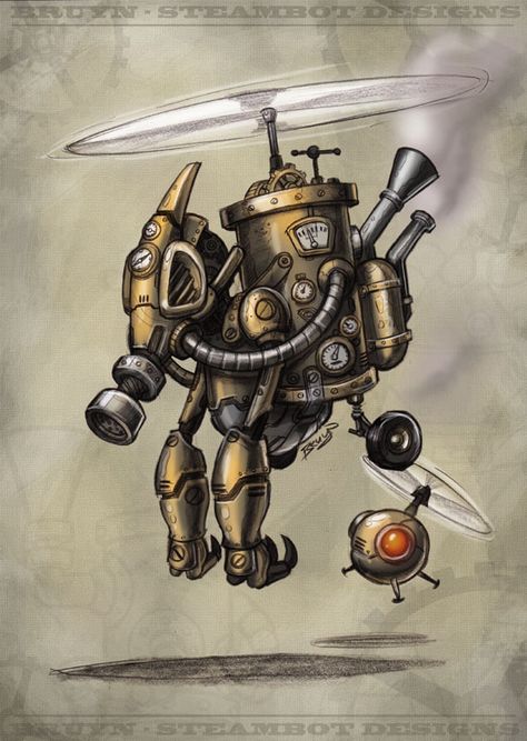 Robot Drawing, Steampunk Drawing, Robot Designs, Steampunk Robots, Steampunk Tattoo, Badass Drawings, Steampunk Robot, Steampunk Theme, Robot Cartoon