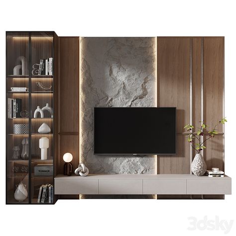 TV Shelf KTV145 - TV Wall - 3D model Luxury Tv Unit Design, Bedroom Tv Unit Design, Wall Tv Stand, Coin Tv, Tv Feature Wall, Tv Unit Interior Design, Tv Shelf, Tv Room Design, Tv Units