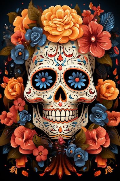 Day Of The Dead, Skull Art, Flower Wallpaper, Sugar Skull, Dia De Muertos, Mood Board, Vector Illustration, Halloween, Flowers