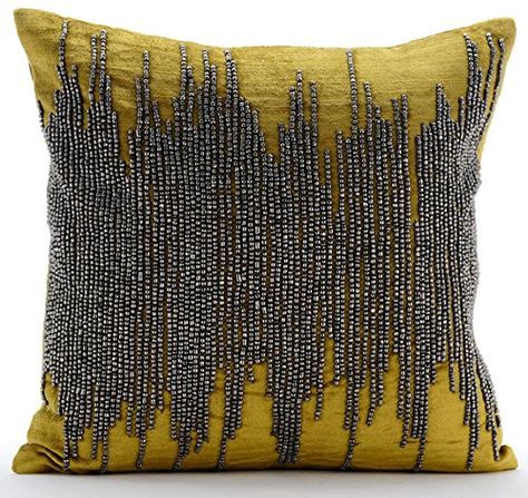 Metallic Pillow, Custom Cushion Covers, Beaded Pillow, Leather Throw Pillows, European Pillows, Couch Cushion Covers, Chartreuse Green, Green Throw Pillows, Couch Throws