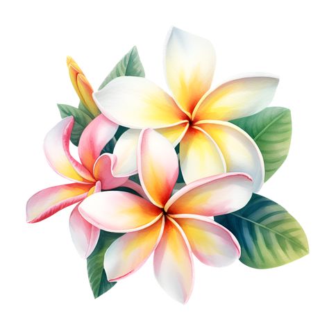 Flores Plumeria, Plant Clipart, Plumeria Flowers, Watercolor Plants, Art Tropical, Flowers Watercolor, Hawaiian Flowers, Tropical Art, Flower Clipart