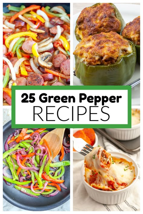 Sausage and peppers, stuffed peppers, pizza in a bowl. Green Bell Pepper Casserole, What Can I Make With Bell Peppers, Dinner Ideas With Bell Peppers, Recipe Using Green Peppers, Green Pepper Dinner Recipes, Food With Bell Peppers, Recipes That Use Green Peppers, Uses For Green Peppers, Ways To Use Green Peppers