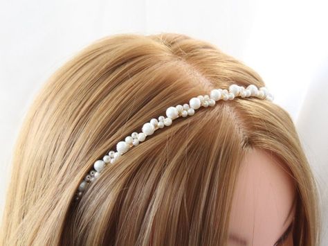 Pearl Bridal Headband Minimal Wedding Hair Accessories | Etsy Minimalist Bridal Hair, Gold Hair Band, Gold Headpiece Wedding, Pearl Bridal Comb, Elegant Headband, Bridesmaid Hair Pins, Pearl Bridal Headband, Wedding Hairband, Wedding Hair Headband