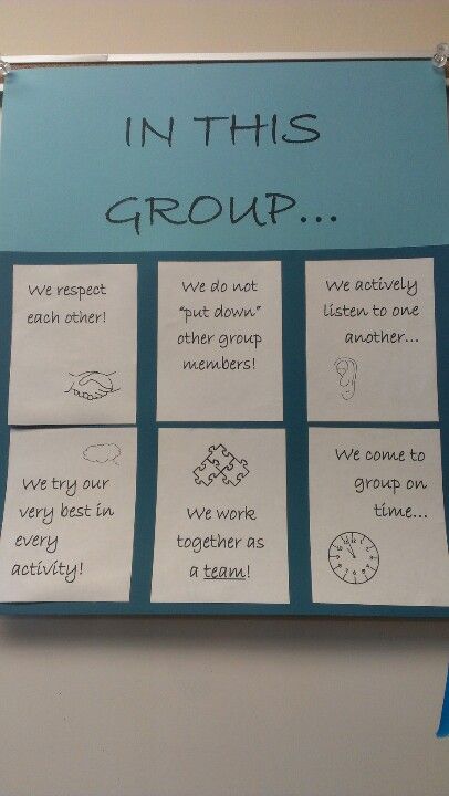 My first attempt at group expectations poster. Inspired by classroom norms poster pinterest.com/pin/242138917436008043 Small Group Rules And Expectations, Group Expectations, Classroom Norms, Group Counseling Activities, Class Discussion, Group Rules, Class Presentation, Rules For Kids, Social Skills Groups