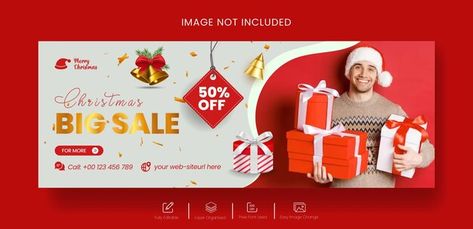 Christmas sale web banner and facebook c... | Premium Vector #Freepik #vector #christmas #festival #offer #cover Christmas Website Banner, Banner Christmas Design, Christmas Social Media Design, Christmas Banner Design, Christmas Sale Banner, Banner Design Templates, Christmas Sale Poster, Xmas Poster, Header Template