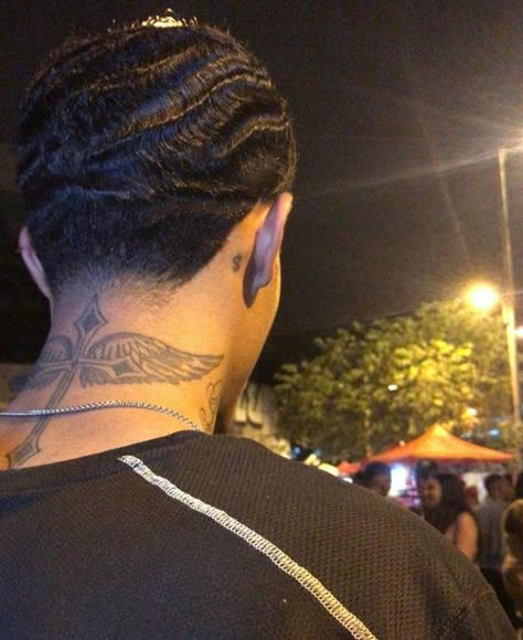 Boy Tattoos Black Boys, 360 Waves Hair, Waves Hairstyle Men, Black Men Tattoos, Side Neck Tattoo, Waves Haircut, Curly Hair Fade, Back Of Neck Tattoo, Tattoo Inspiration Men