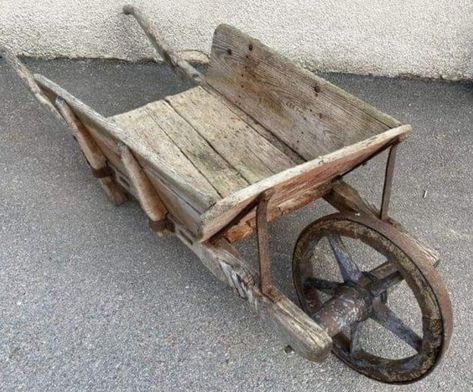 Antique Wheelbarrow, Rustic Wheelbarrows, Wooden Wheelbarrow, Wood Wagon, Wooden Cart, Antique Cupboard, Wooden Wheel, Farm Tools, Primitive Furniture