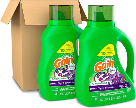 Gain + Aroma Boost Laundry Detergent Liquid Soap, Moonlight Breeze Scent, 45 Loads, 3.84 L, Pack of 2, HE Compatible : Amazon.ca: Health & Personal Care Laundry Detergent Liquid, Powder Detergent, Liquid Laundry Detergent, Kosher Recipes, Odor Remover, Laundry Soap, Online Grocery Shopping, Liquid Soap, Laundry Detergent