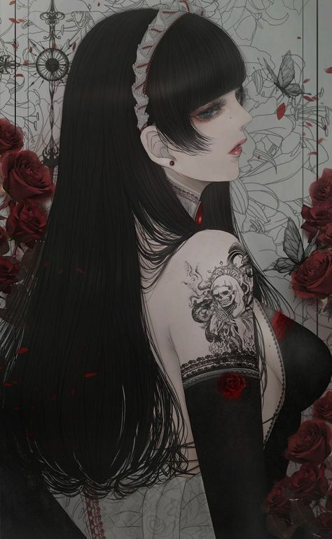 Long Black Hair, A Drawing, Long Black, Red Roses, Black Hair, Roses, On Twitter, Tattoos, Twitter