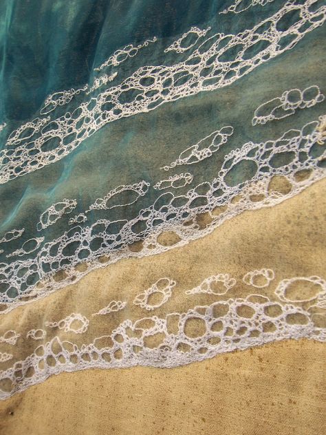 100_7949 | by yuki.koga Denim Surface Exploration, Water Textiles, Seascape Quilts, Beach Embroidery, Textiles Gcse, Textiles Ideas, Textiles Sketchbook, Gcse Textiles, Ocean Fabric