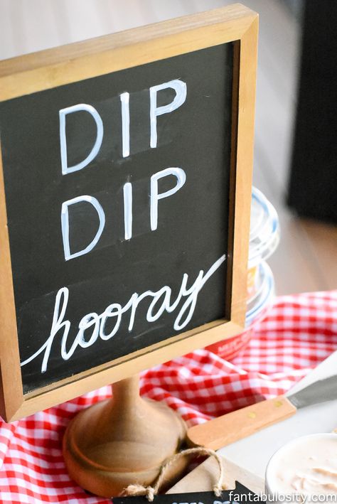 "Dip Dip Hooray!" A Dip Bar! Such a fun way to style snacks for a party. Dip Party Ideas Fun, Chips And Dip Station, Dip Bar For Wedding, Dip Buffet Table, Dip Party Invitations, Bring Your Own Dip Party, Chip Bar Party Ideas, Chip And Dip Bar Ideas, Graduation Party Dips