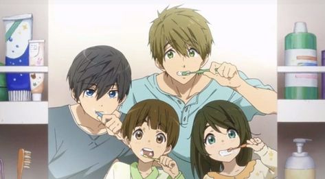 haruka nanase, makoto tachibana, ren tachibana, and ran tachibana screencap of them brushing their teeth Makoto Tachibana, Free Eternal Summer, Splash Free, Free Iwatobi Swim Club, Kyoto Animation, Free Iwatobi, Eternal Summer, Iwatobi Swim Club, Cartoon Boy