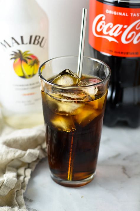 Malibu And Coke, Cheese Taquitos, Nice Drinks, Coke Recipes, Rum And Coke, Ancient Garden, Malibu Drinks, Coke Drink, Easy Alcoholic Drinks