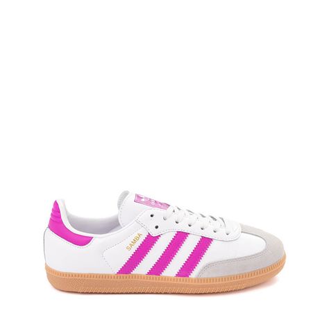 adidas Samba OG Athletic Shoe - Big Kid - Cloud White / Purple Burst Trending Adidas Shoes, Cute Sambas, Nike Shoes Trendy, Sambas Pink, Shoes To Wear With Dresses, Cute Trendy Shoes, School Wishlist, Cute Adidas, Nike Shoes Women Fashion