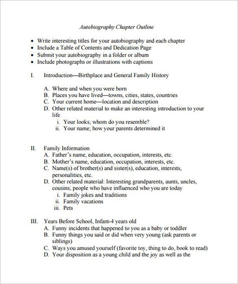 Autobiography Outline Template – 8+ Free Sample, Example, Format Download! | Free & Premium Templates Autobiography Outline, Autobiography Project, Autobiography Template, Chapter Outline, Bio Poems, Chapter Ideas, Autobiography Writing, Writing A Bio, Writing Outline