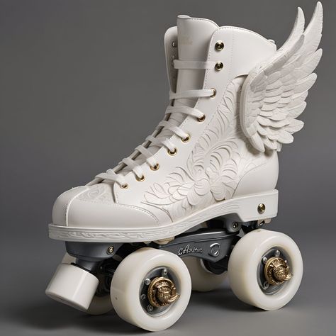 Winged Rollerskates Aesthetic Roller Skates, Bounding Outfits, White Roller Skates, Dark Spirit, Drawing Stuff, Roller Skate, Roller Skates, Illustration Inspiration, Roller Skating