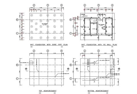 Mat foundation details are given into the atucad 2D DWG Drawing file. Download the Autocad DWG drawing file. - Cadbull Mat Foundation, Foundation Plan, Bar Plans, Drawing Block, Plan Drawing, Modern Architecture House, Autocad Drawing, Detailed Drawings, Autocad