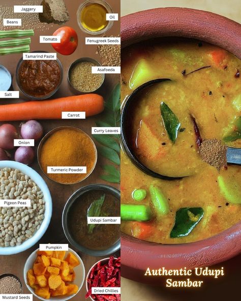 Dive into the rich, aromatic flavors of Udupi Sambar! This traditional South Indian dish is a perfect blend of spices and vegetables, making it a hearty, nutritious option for any meal. Pair it with rice or dosa for the full experience!

Swipe left to check out the ingredients! 

For more tasty and healthy recipes, join our Facebook Group ‘Eat Light for Indian Palates - Vegetarian’ and visit indieplates.com! 

#udupisambar #southindianflavors #healthyeats #indiancuisine #sambarlove #indiepalates Sambar Rice Recipe Indian, Veg Sambar Recipe, South Indian Lunch Menu Ideas, South Indian Meal Plan Weekly, South Indian Sambar Recipe, Carrot Curry, Dried Chillies, Tamarind Paste, Eating Light