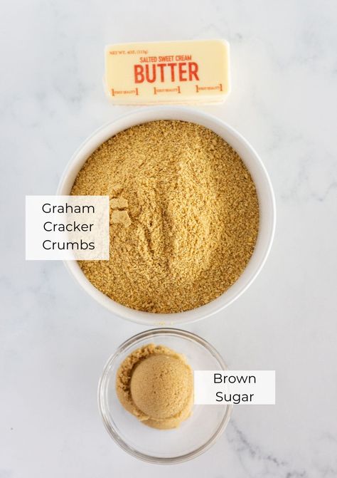 The ingredients needed to make a no bake graham cracker crust.