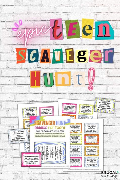 Door To Door Scavenger Hunt List, Teenage Scavenger Hunt Clues, Teenage Photo Scavenger Hunt, Birthday Party Scavenger Hunt Ideas, Teenage Scavenger Hunt Ideas, Downtown Scavenger Hunt, Mall Scavenger Hunt Riddles, Hotel Scavenger Hunt For Teenagers, Teen Hotel Birthday Party