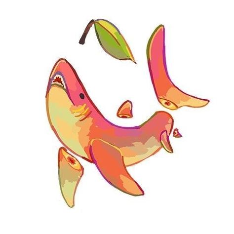 Art Pin Pink, Fish, Fruit, Fruit Shark, Drawing Shark, Peach Drawing, A Fruit, Beautiful Art, Orange