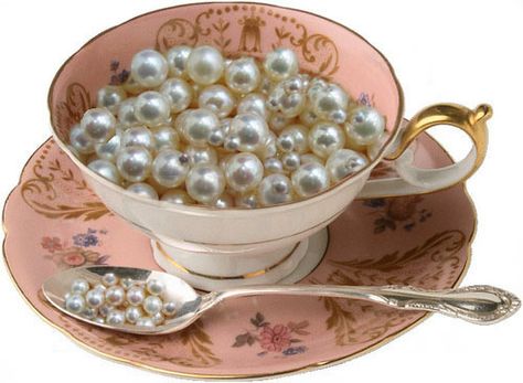 pink + pearls + vintage tea cup <3  I love this as a decor item. Tea, Silver