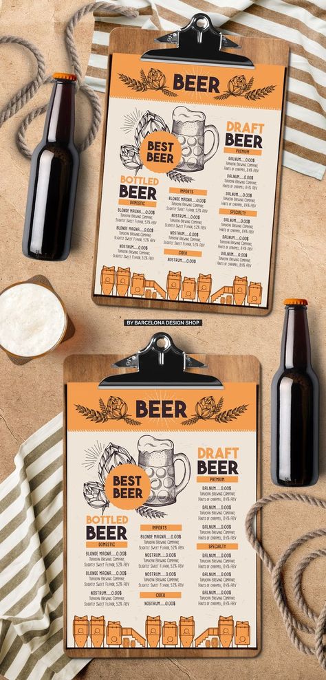 Beer Menu Design, Drink Cafe, Brewery Signs, Drink Menu Design, Restaurant Template, Mexican Menu, Restaurant Drinks, Beer Menu, Seafood Menu