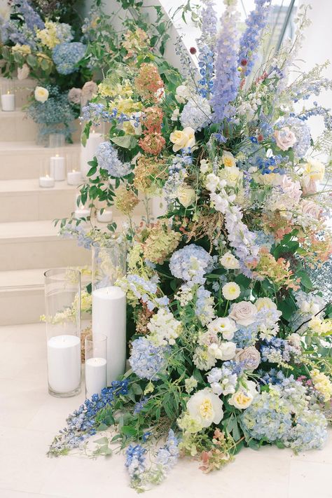 The Sareh Nouri wedding editorial showcases her collection "Something Blue" with detailed blue floral patterns inspired by Monet's garden. | Photo: Claire Ryser Photography   #WeddingsinHouston #WeddingEditorial #SomethingBlue #BridalDesigner #LuxuryDesigner #BridalGowns #WeddingDress #WeddingGown #LuxuryWeddings #SpringWeddiing #FloralCenterpieces #WeddingFlowers Monet Inspired Wedding, Monet Wedding, White Wedding Inspiration, Sareh Nouri, Blue And White Wedding, Monet's Garden, Blue Weddings, Spring Wedding Inspiration, Floral Centerpieces