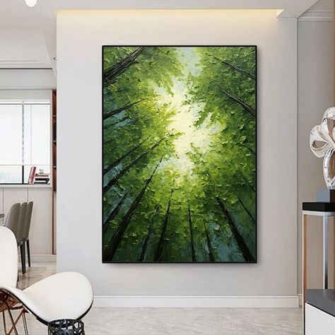 Green Wall Art Painting, Abstract Art Painting Green, Paintings Of Forests, Green Paintings Ideas, Abstract Forest Art, Sage Decor Living Room, Painting Ideas On Canvas For Living Room, Green Painting Ideas Art, Acrylic Painting For Bedroom