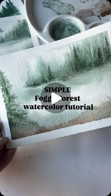 Bree Copley on Instagram: "Create beautiful foggy forest landscapes using these simple watercolor techniques.  I have broken this down into an easy to follow mini tutorial making it suitable for all levels wether you are someone who is just learning how to watercolor OR you are and experienced watercolor artists looking for a fun painting exercise. 

Helpful tips:
Use quality paper, for this tutorial I used @archespapers watercolor paper. 

*Your paper should be damp not dripping wet.  If the paper is too wet the paint will spread too much.  You want the illusion of distant trees  and a break between the sky and tree line not a full wash of color that takes over your paper.  It’s better to have your paint more wet than your paper. 

#watercolor #watercolortutorial #forestart #foggyforest # Watercolor Foggy Forest, Watercolor Art Scenery Easy, Simple Landscape Paintings, Mini Watercolor Paintings, Watercolor Exercises, Mini Instagram, Watercolor Landscape Tutorial, How To Watercolor, Landscape Painting Watercolor