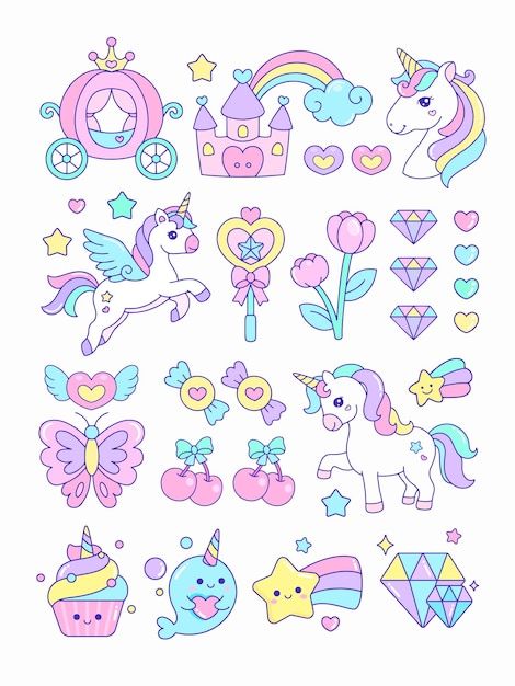 Unicorn Drawing Easy, Cute Sticker Sheets, Rainbow Wallpaper Iphone, Cute Rainbow Unicorn, Unicorn Images, Fantasy Cake, Drawing Lessons For Kids, Cute Easy Doodles, Funny Unicorn