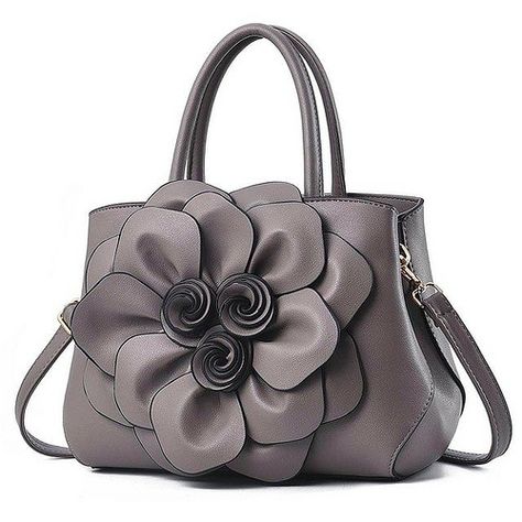 BagBodega.com Floral Accented PU Leather Handbag Flower Handbag, Floral Handbags, Casual Tote Bag, Pu Leather Bag, Top Handle Handbags, Leather Flowers, Designer Crossbody Bags, Casual Tote, Satchel Handbags