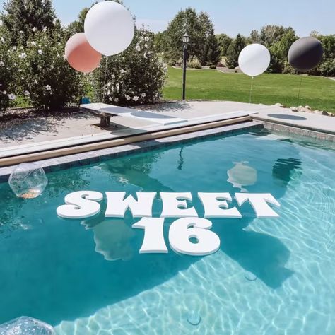 Birthday Floating Foam Letters | CraftCuts.com Floating Foam Letters, Sweet 16 Pool Parties, Pool Party Decor, Styrofoam Letters, Sweet Sixteen Birthday Party Ideas, Floating Decorations, Party Decor Ideas, Foam Letters, Spicy Rice