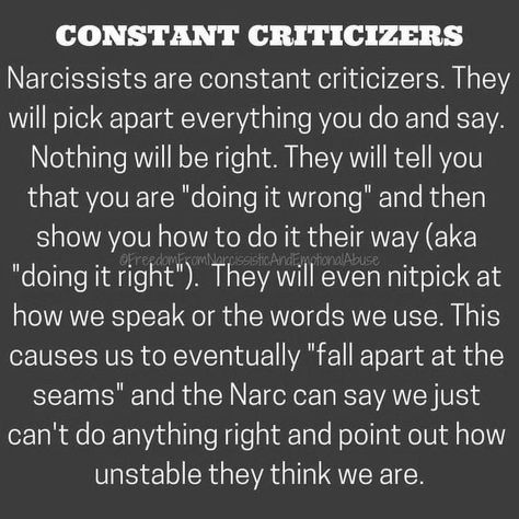 Constant Criticism, Criticism Quotes, What Is Narcissism, Narcissistic Husband, Codependency Recovery, Narcissism Relationships, Narcissism Quotes, Healing Journaling, Understanding Emotions