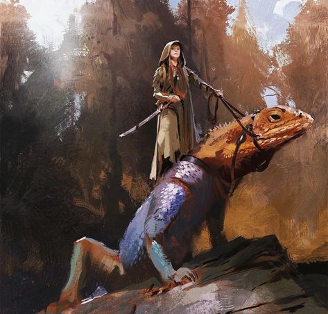 John J. Park (@jparkedart) „Started off as a lizard study, but ended up becoming a lizard rider :p“ Fantasy Mounts, Giant Lizard, J Park, Dnd Inspiration, Fantasy Animals, 다크 판타지, Fantasy Creatures Art, High Fantasy, Fantasy Rpg