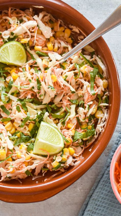 Corn Cabbage Slaw, Fish Taco Coleslaw Recipe, Taco Coleslaw, Corn Slaw, Slaw For Fish Tacos, Spicy Cabbage, Spicy Coleslaw, Best Coleslaw Recipe, Slender Kitchen