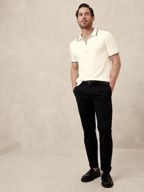 Polo Mens Outfits, Mens Zara Outfits Summer, Cocktail Hour Attire For Men, Men's Fashion Capsule Wardrobe, Polo And Slacks Men, Classic Men Fashion, Polo And Trousers Men, European Mens Fashion Summer Street Styles, Mens Date Outfit Night