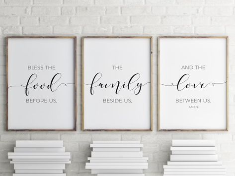 Bless the food before us print set of 3 quote dinning room | Etsy Kitchen Wall Art Quotes, Kitchen Wall Quotes, Kitchen Wall Art Printables, Bless The Food, Kitchen Decor Wall Art, Dining Room Wall Art, Bible Verse Wall, Bible Verse Wall Art, Dining Room Walls